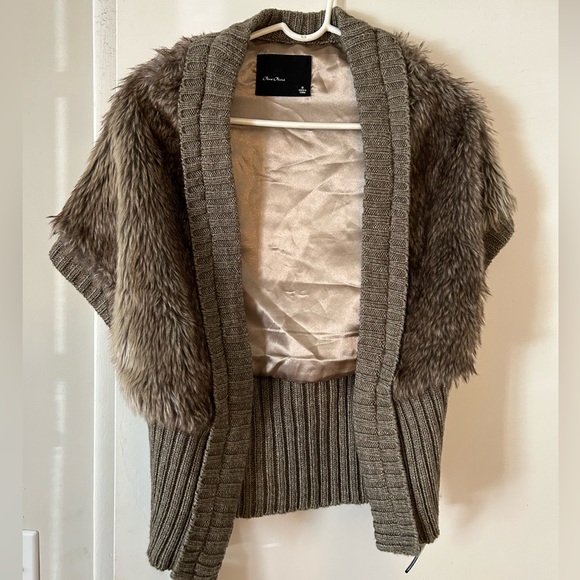 Faux fur belted sweater vest, gray/brown/taupe M - Picture 5 of 5